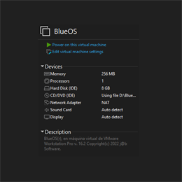 Ejecución de BlueOS® en maquina virtual VMware